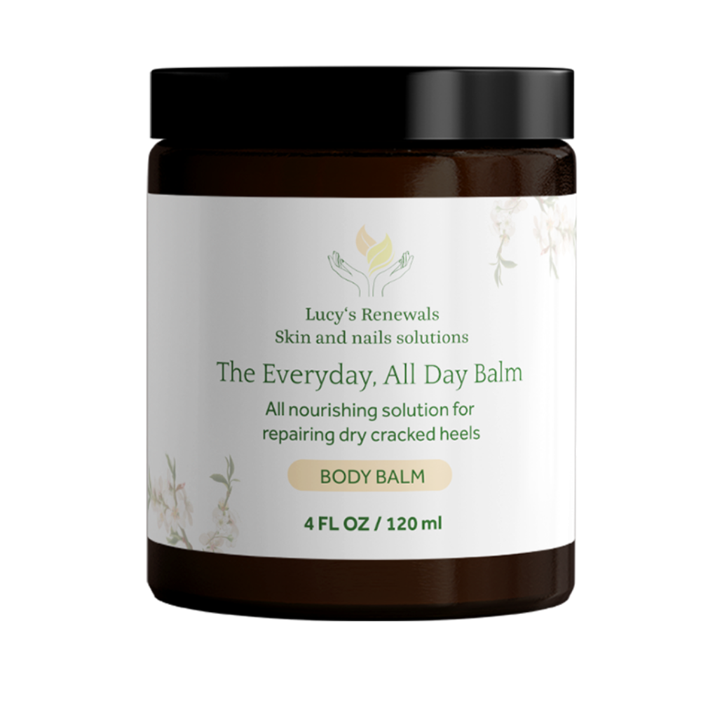 Lucy's Renewals The Everyday, All Day Balm in a 4 fl oz amber glass jar